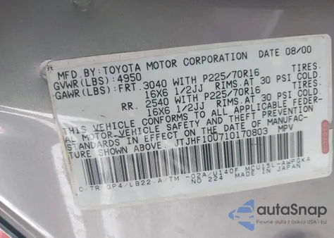 2001 Lexus Rx 300 z USA, uszkodzony, nr VIN JTJHF10U710170803